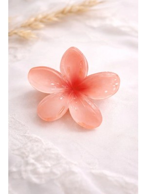 Nati Co Şeffaf Mercan Rengi Lotus Çiçek Toka – Zarif Günlük & Özel Gün Saç Aksesuarı (8cm)