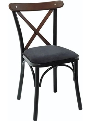 Vetrowood Tonet 4'lü Siyah Sandalye Metal Ayak Baby Face Kumaş Mutfak Yemek Sandalyesi