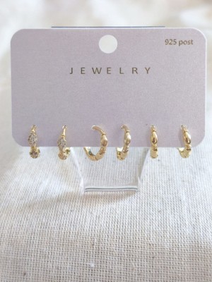 Museum Of You Kadın Küpe 14K Altın Kaplama Renk Halka Minimal Çoklu Küpe Kombini (3’lü Set) -  925 Ayar Gümüş İğneli