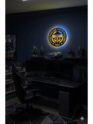 Sarı Lacivert LED Işıklı Taraftar Tablosu - Adaptörlü ve Anahtarlı Duvar Dekoru