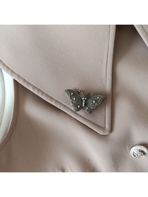 AZKAR El Yapımı Kelebek Broş, Yaka Iğnesi, Vintage Tasarım, Ahşap Tozundan Şekillendirilmiş Özel Tasarım, Hediyelik Kadın Aksesuarı