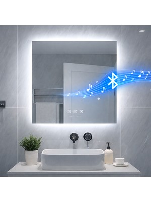 Digital Hayat Kare LED Bluetooth Hoparlörlü Dekoratif Akıllı Banyo Aynası – Dokunmatik Buğu Önleyici