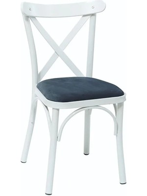 Vetrowood Tonet 4’lü Beyaz Sandalye Metal Ayak Baby Face Kumaş Mutfak Yemek Sandalyesi