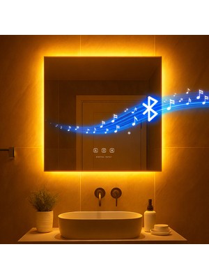 Digital Hayat Kare LED Bluetooth Hoparlörlü Dekoratif Akıllı Banyo Aynası – Dokunmatik Buğu Önleyici