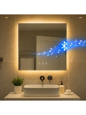 Digital Hayat Kare LED Bluetooth Hoparlörlü Dekoratif Akıllı Banyo Aynası – Dokunmatik Buğu Önleyici