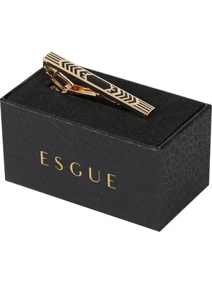 Esgue Gold Siyah Renk Zigzag Desenli Modern Kravat Klipsi – KM:1254
