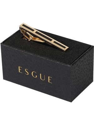 Esgue Gold Siyah Renk Dikdörtgen Bölmeli Modern Kravat Klipsi – KM:1262