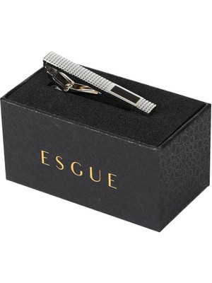 Esgue Gümüş Siyah Renk Dikdörtgen Desenli Şık Kravat Klipsi – KM:1303