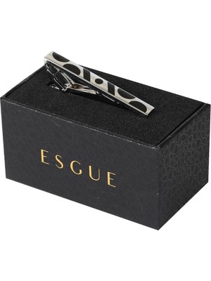 Esgue Gümüş Siyah Renk Desenli Modern Kravat Klipsi – KM:1319