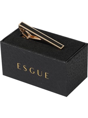 Esgue Gold Siyah Renk Klasik Düz Şerit Tasarım Kravat Klipsi – KM:1253