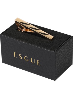 Esgue Gold Siyah Renk Eğik Şerit Desenli Kravat Klipsi – KM:1257