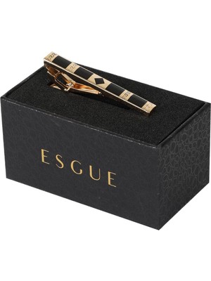 Esgue Gold Siyah Renk Geometrik Parçalı Modern Kravat Klipsi – KM:1260