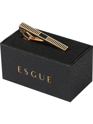 Esgue Gold Siyah Renk Ince Çizgili Minimal Kravat Klipsi – KM:1266