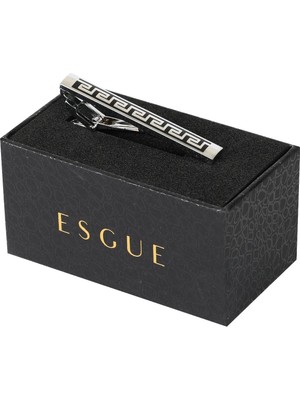 Esgue Gümüş Siyah Renk Antik Desenli Modern Kravat Klipsi – KM:1304