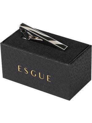 Esgue Gümüş Siyah Renk Çizgili Modern Kravat Klipsi – KM:1307