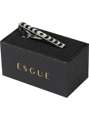 Esgue Gümüş Siyah Renk Desenli Tasarım Kravat Klipsi – KM:1313