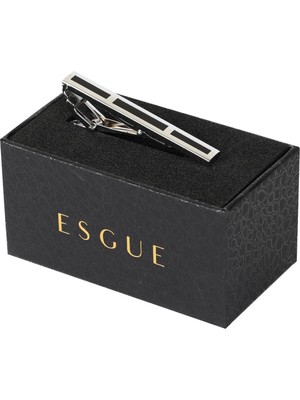 Esgue Gümüş Siyah Renk Dikdörtgen Desen Kravat Klipsi – KM:1318