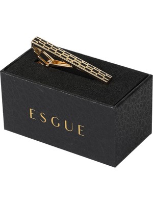 Esgue Gold Siyah Renk Çoklu Kare Desenli Kravat Klipsi – KM:1263