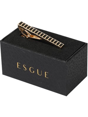 Esgue Gold Siyah Renk Çizgili Klasik Kravat Klipsi – KM:1265