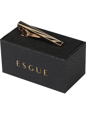 Esgue Gold Siyah Renk Çizgili Modern Tasarım Kravat Klipsi – KM:1256