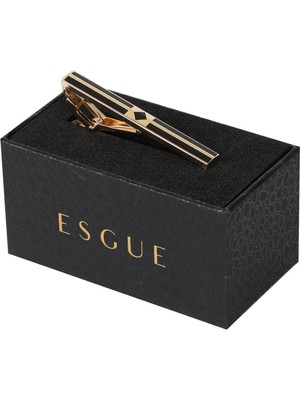 Esgue Gold Siyah Renk Ortası Kare Detaylı Şık Kravat Klipsi – KM:1264