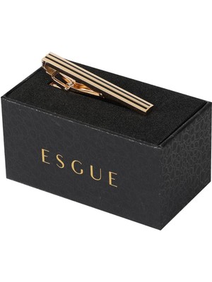 Esgue Gold Siyah Renk Parlak Çizgili Modern Kravat Klipsi – KM:1269