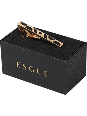 Esgue Gold Siyah Renk Geometrik Desenli Klasik Kravat Klipsi – KM:1270