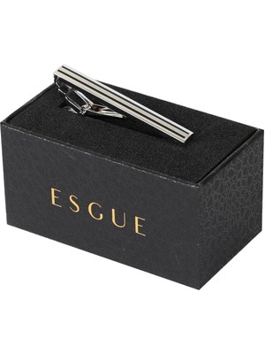 Esgue Gümüş Siyah Renk  Şerit Desenli Kravat Klipsi – KM:1300