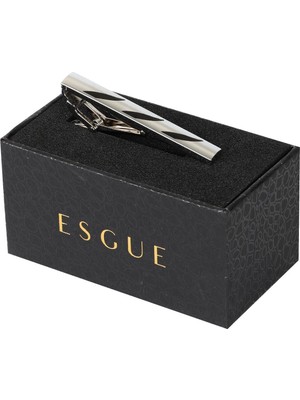 Esgue Gümüş Siyah Renk Desenli Şık Kravat Klipsi – KM:1305