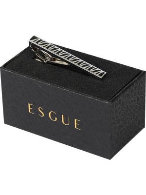 Esgue Gümüş Siyah Renk Dalga Desenli Modern Kravat Klipsi – KM:1314