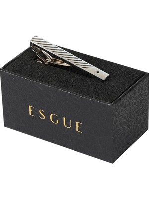 Esgue Gümüş Siyah Renk Çizgili Desenli Şık Kravat Klipsi – KM:1308