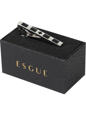 Esgue Gümüş Siyah Renk Kare Desenli Modern Kravat Klipsi – KM:1311