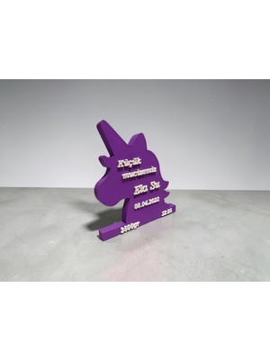 3D Tasarım  Kişiye Özel Unicorn Doğum Anısı(Mor)
