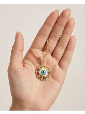 Hayal Çanta Kararmaz Gold Nazar Detaylı Işıltılı Madalyon Kolye