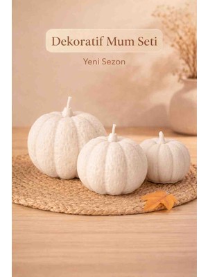 Beyra Decor Premium Beyaz Balkabağı Mum Seti 3’lü – El Yapımı Dekoratif Hediye Seti