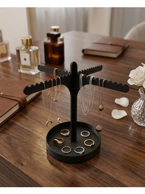 Modern Dekoratif Takı Standı - Kolye, Yüzük ve Küpe Düzenleyici Organizer - Siyah