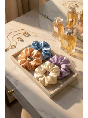 4'lü Lüks Saten Saç Tokası Büyük Boy Parlak Ipek Dokulu Lastik Toka Yumuşak Iz Yapmayan Xl Scrunchie