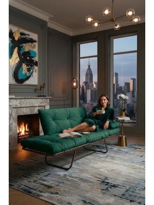 AVYNA Infinity Comfort Ikili Kanepe | Elite Mekanizmalı Yataklı Koltuk - Tay Tüyü Kumaş - Zümrüt Yeşil