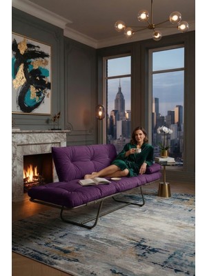 AVYNA Infinity Comfort Ikili Kanepe | Elite Mekanizmalı Yataklı Koltuk - Tay Tüyü Kumaş - Mor