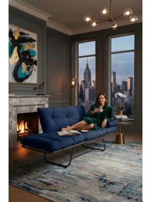 AVYNA Infinity Comfort Ikili Kanepe | Elite Mekanizmalı Yataklı Koltuk - Tay Tüyü Kumaş - Lacivert