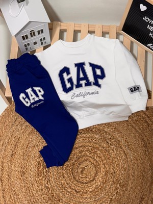 Kids Beyaz Lacivert Aplik Nakışlı Takım