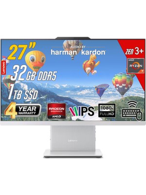 Lenovo Ideacentre 27ARR9 Amd Ryzen 7-7735HS 32GB 1tb 27 Fhd Freedos Beyaz All In One Bilgisayar
