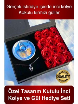 C&On Design 14 Şubat Özel Gün Sevgiliye Kutulu Inci Kolye Seti Arkadaşa Anneye Hediye Gül Istiridye Seti Tasarım