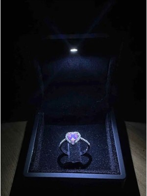 C&On Design Işıklı Kutuda Çelik Kalp Ayarlanabilir Yüzük Şık Hediye Ciddi Ilişki Yüzüğü