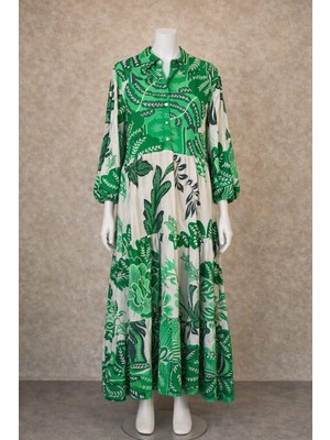 Aleksandrit Butik Yeşil Modal Uzun Elbise