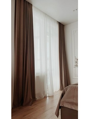 Ran Perde Düz Fon Perde - Sütlü Kahve - Pilesiz Düz Dikim - 2 Adet
