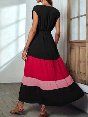 Bizcomoda Kadın Kısa Kollu Kruvaze Yakalı Çok Renkli Aerobin Elbise