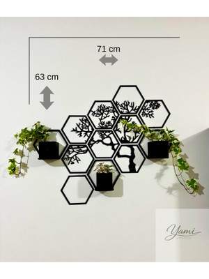 Yami Design Altıgen Duvar Dekoru Saksılık Seti 3D Baskı Modüler Duvar Rafı Bitki Rafı Salon Ofis Duvar Dekorasyonu 12 Parça