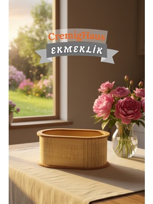Cremighaus Geleneksel Tasarım Kapaklı Büyük Ekmeklik Oval Ahşap Ekmek Sepeti Akça Desenli