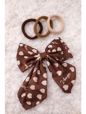 Nati Co Kalp Desenli Fiyonk Saç Tokası 3’lü Lastik Seti Günlük - 11 cm